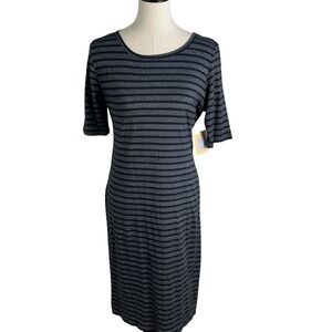 NWT LuLaRoe Julia Dress Large Grey Black Striped Short Sleeve Sheath